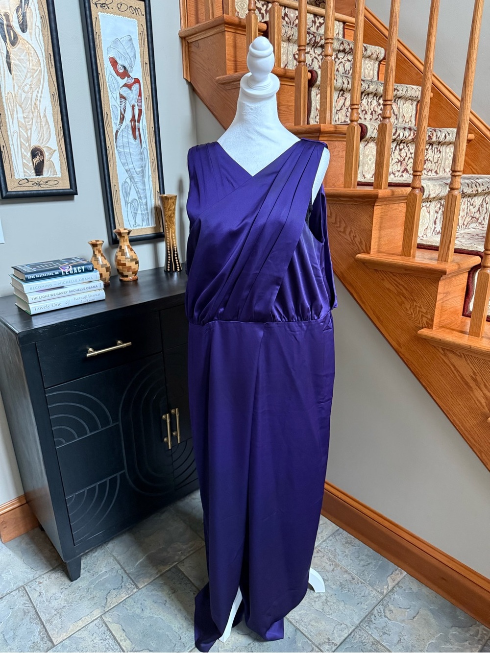 Eloquii Deep Purple Sleeveless Draped Neck Jumpsuit